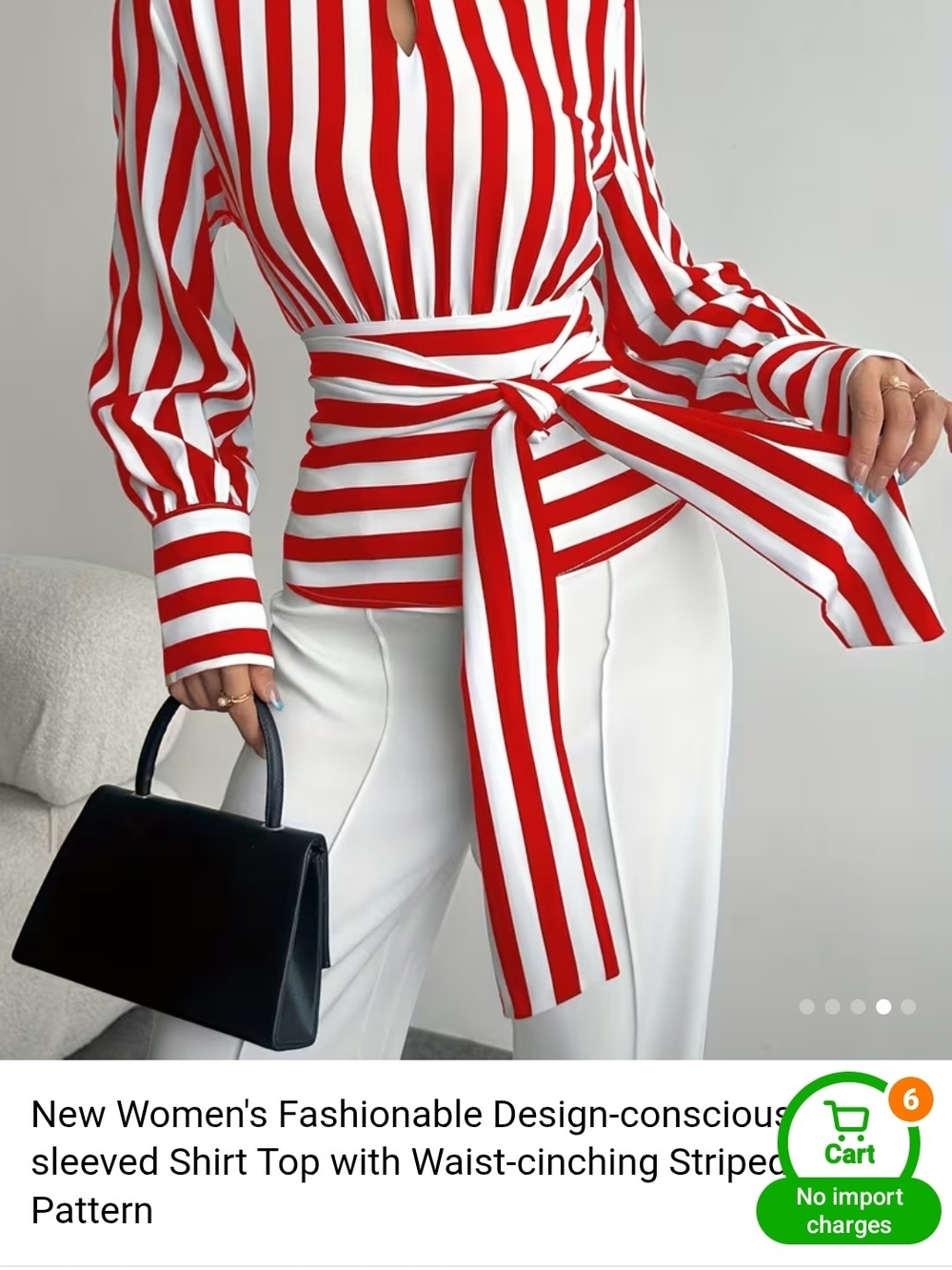 Red & White Striped Tie-Waist Blouse - Women's Top - Picture 2 of 2